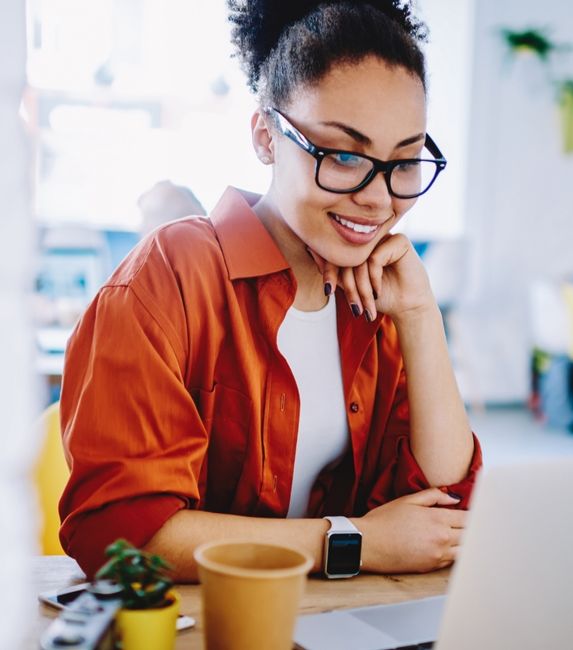 woman laptop orange casual