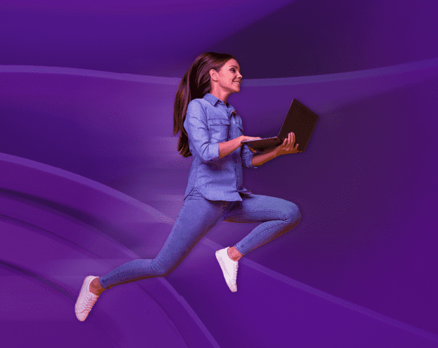 Purple lady with laptop